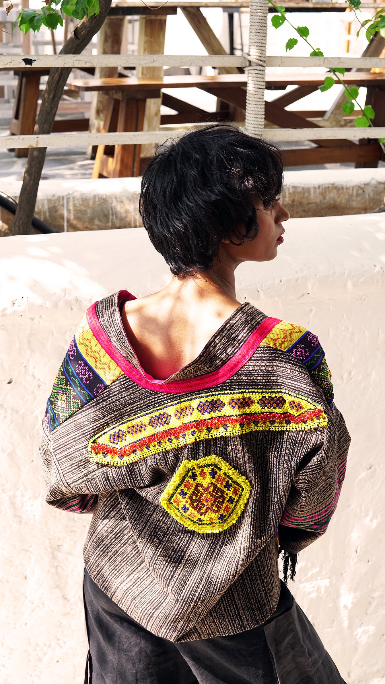 Brown and black short jacket