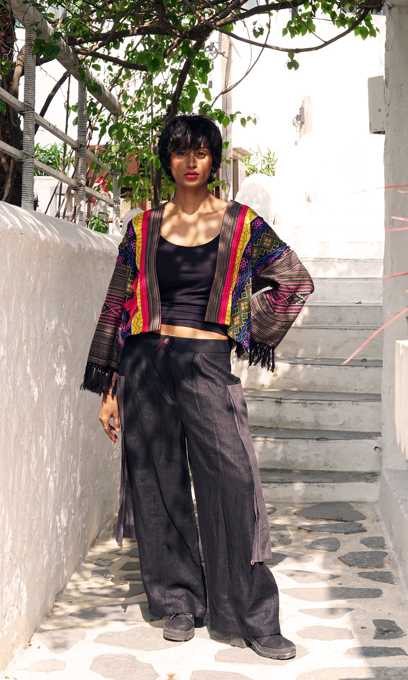 Brown and black short jacket