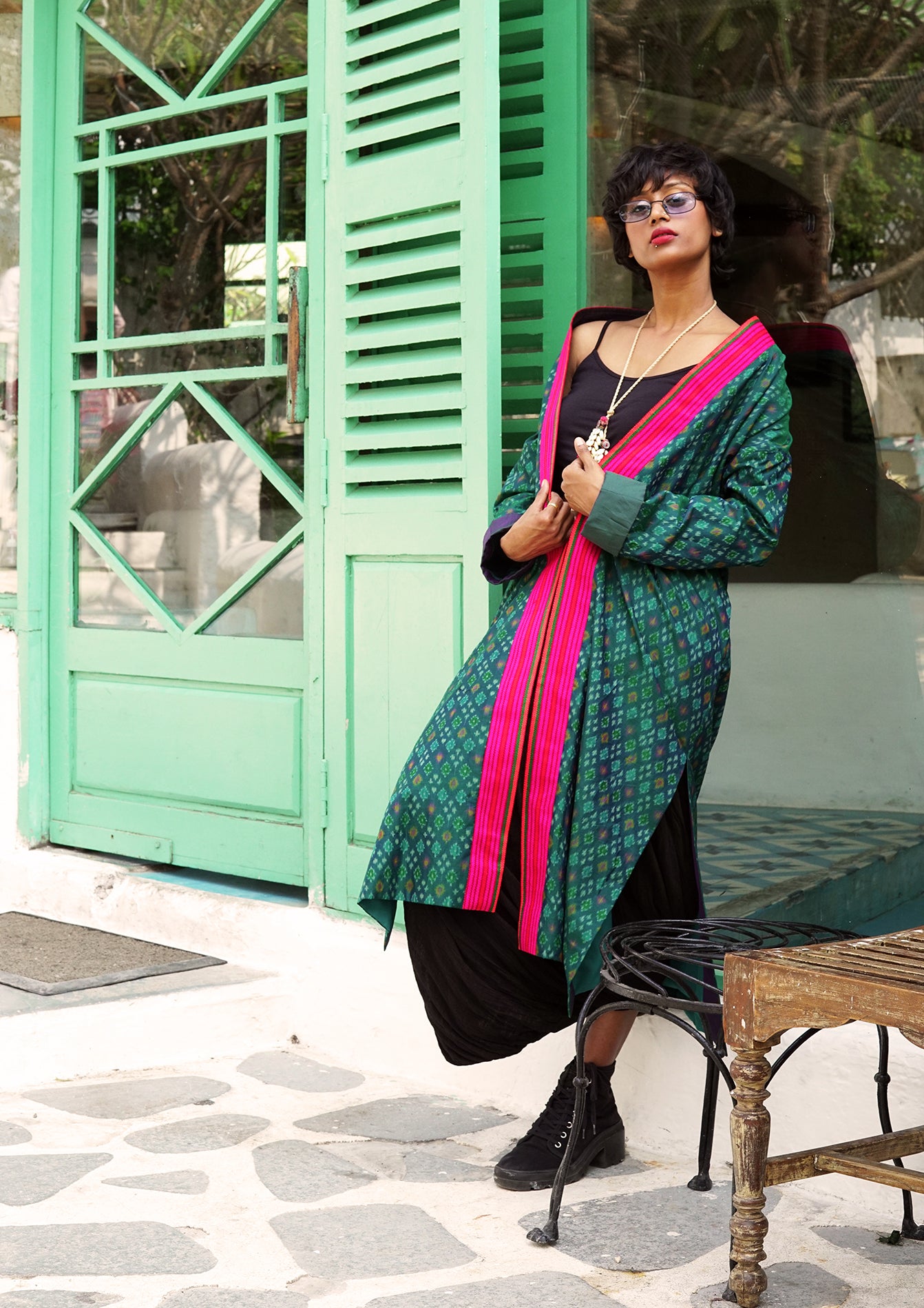 Green silk Ikat jacket