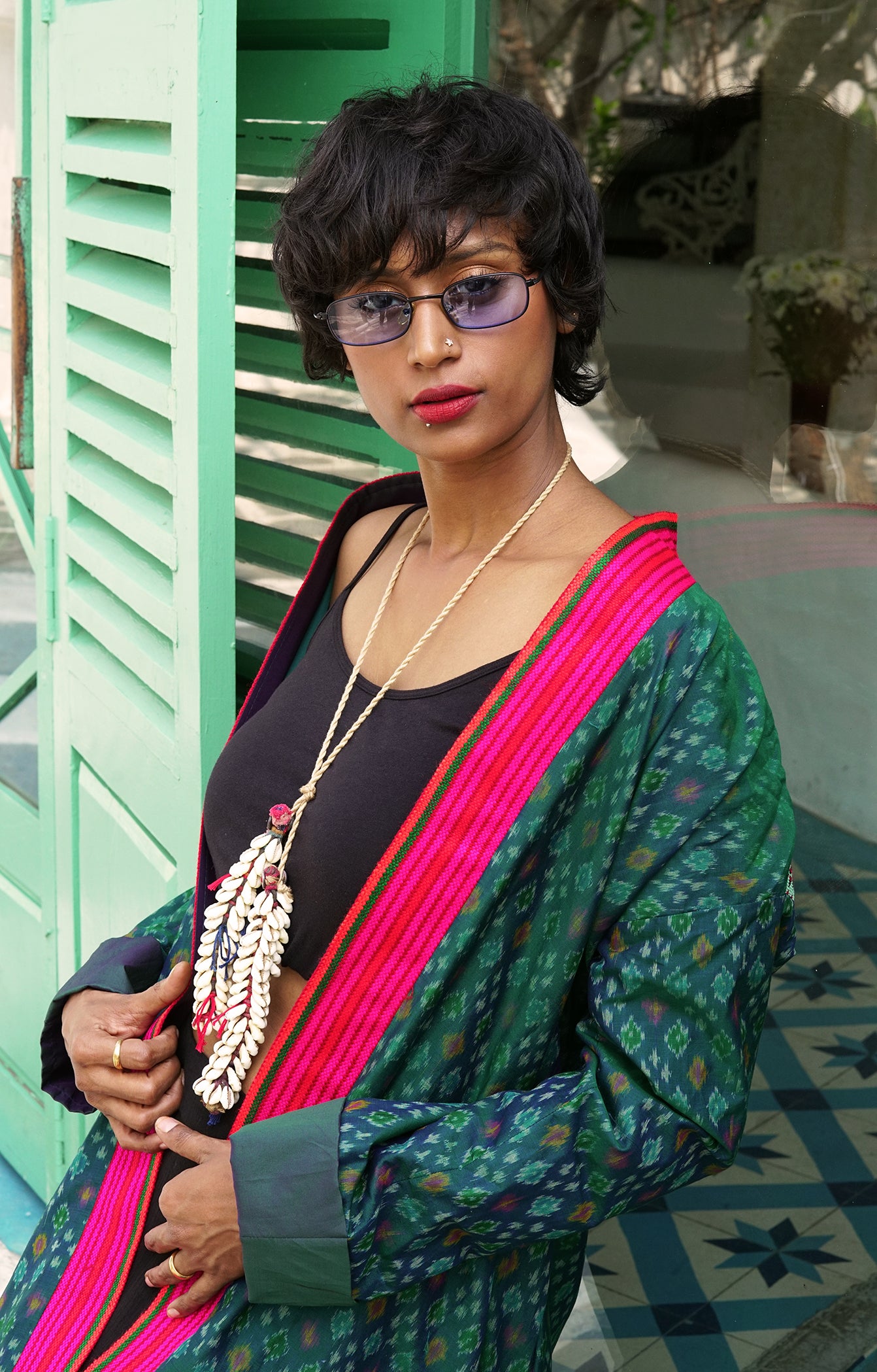 Green silk Ikat jacket