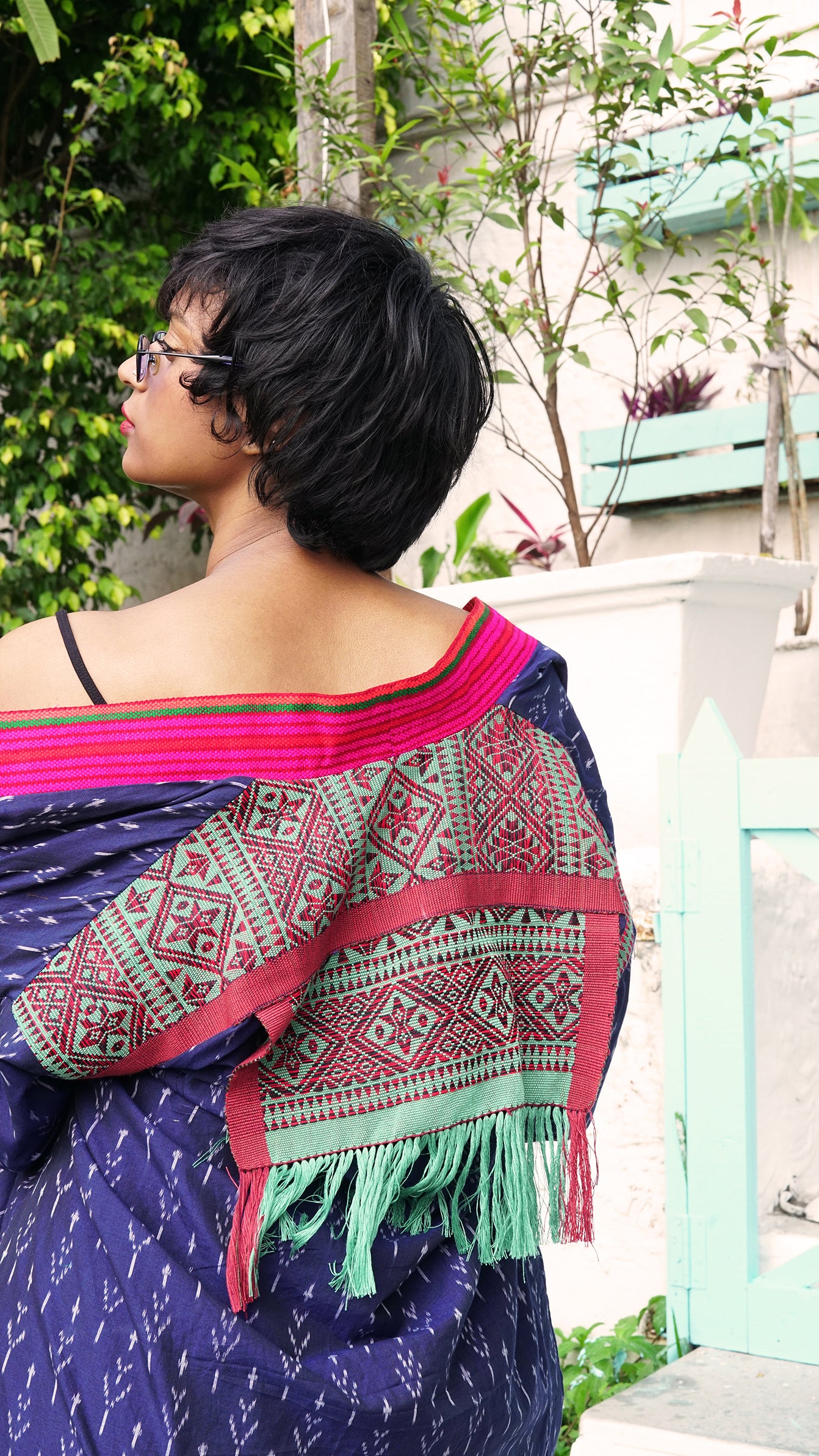Blue silk ikat long jacket