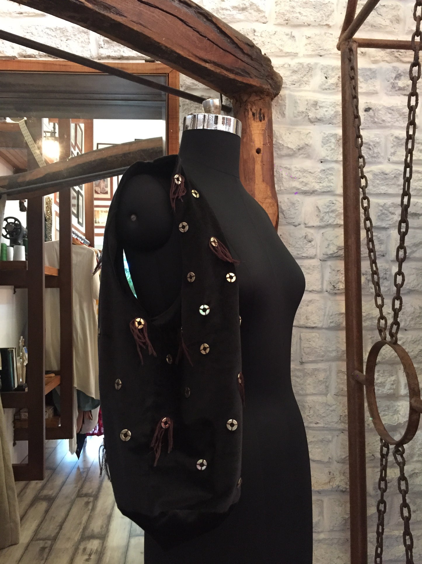 Black Velvet bag with washer details