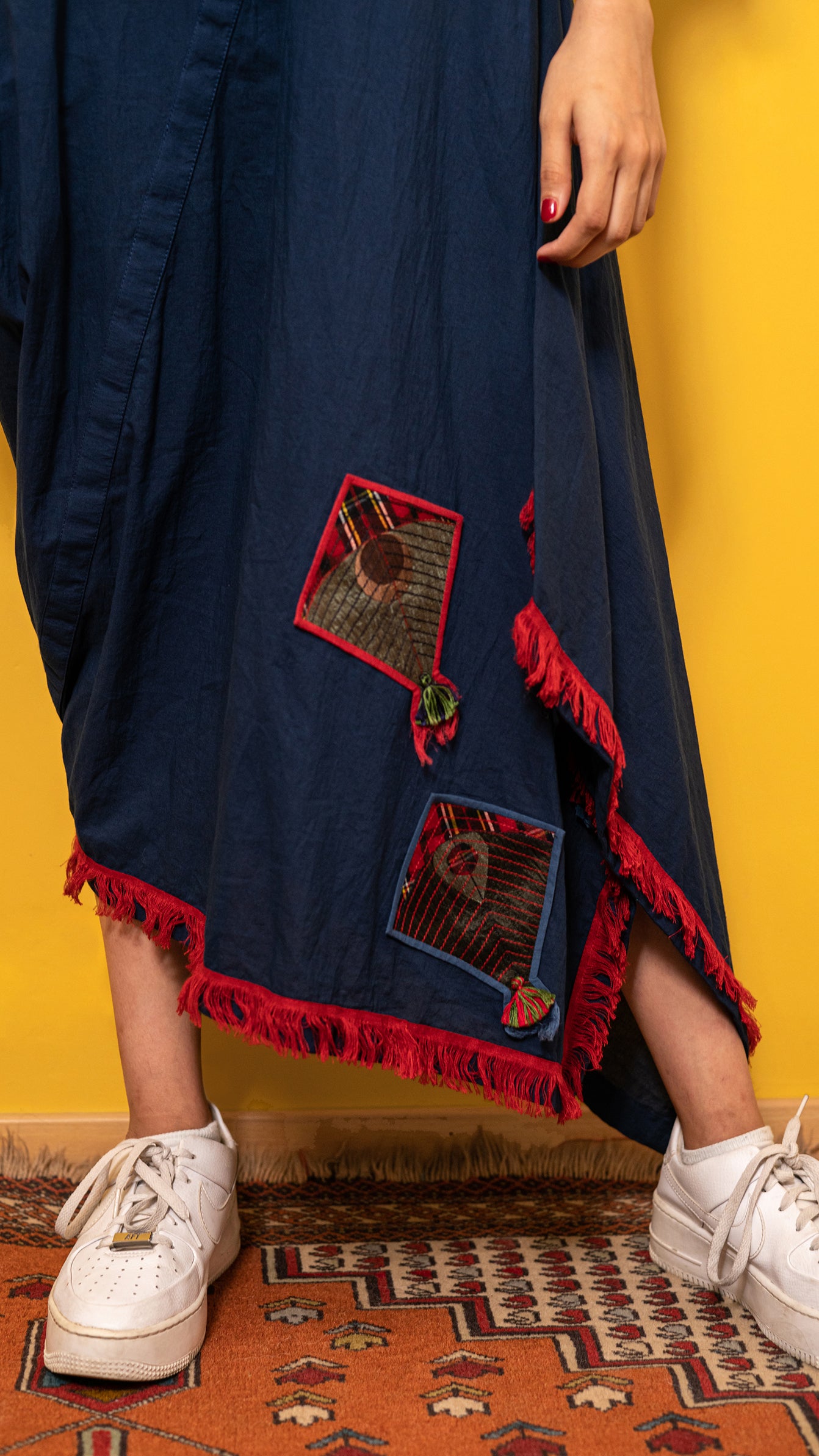 Blue voile asymmetrical cowl dress