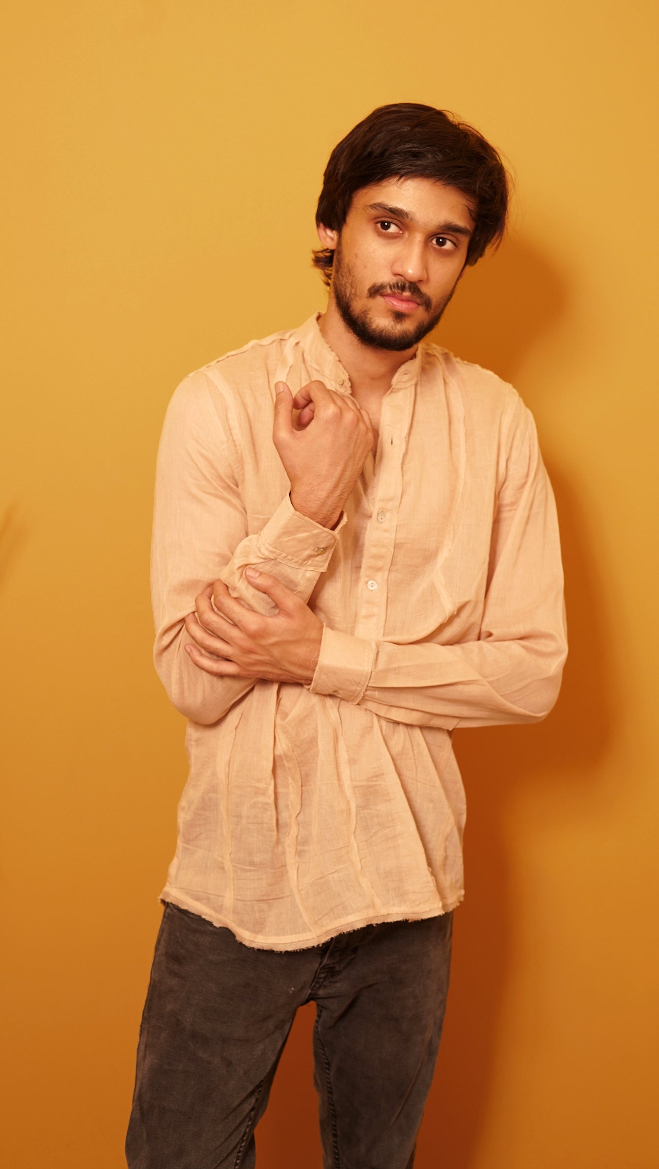 Salmon pink voile kurta shirt