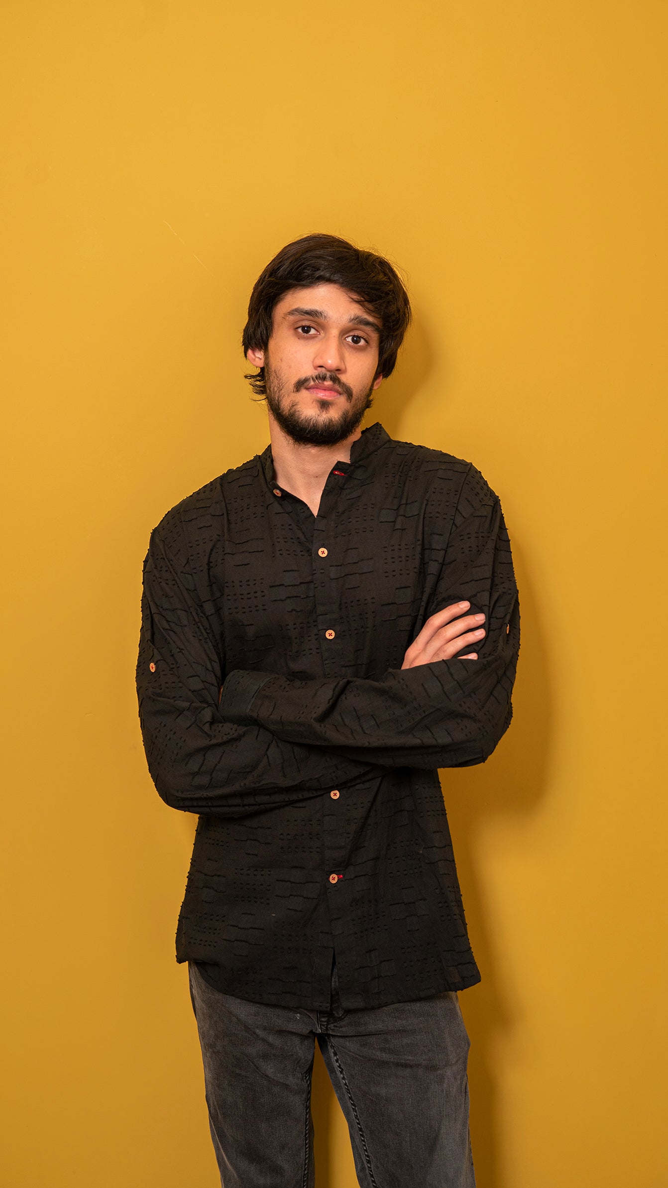 Black Cotton textured shirt