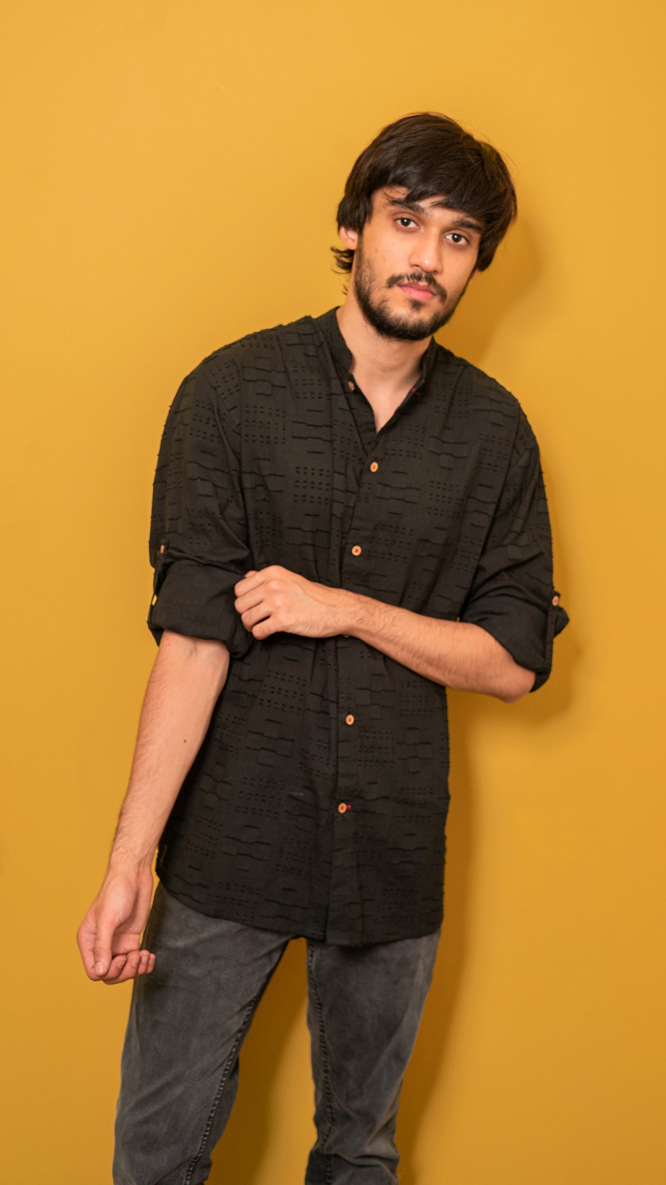 Black Cotton textured shirt