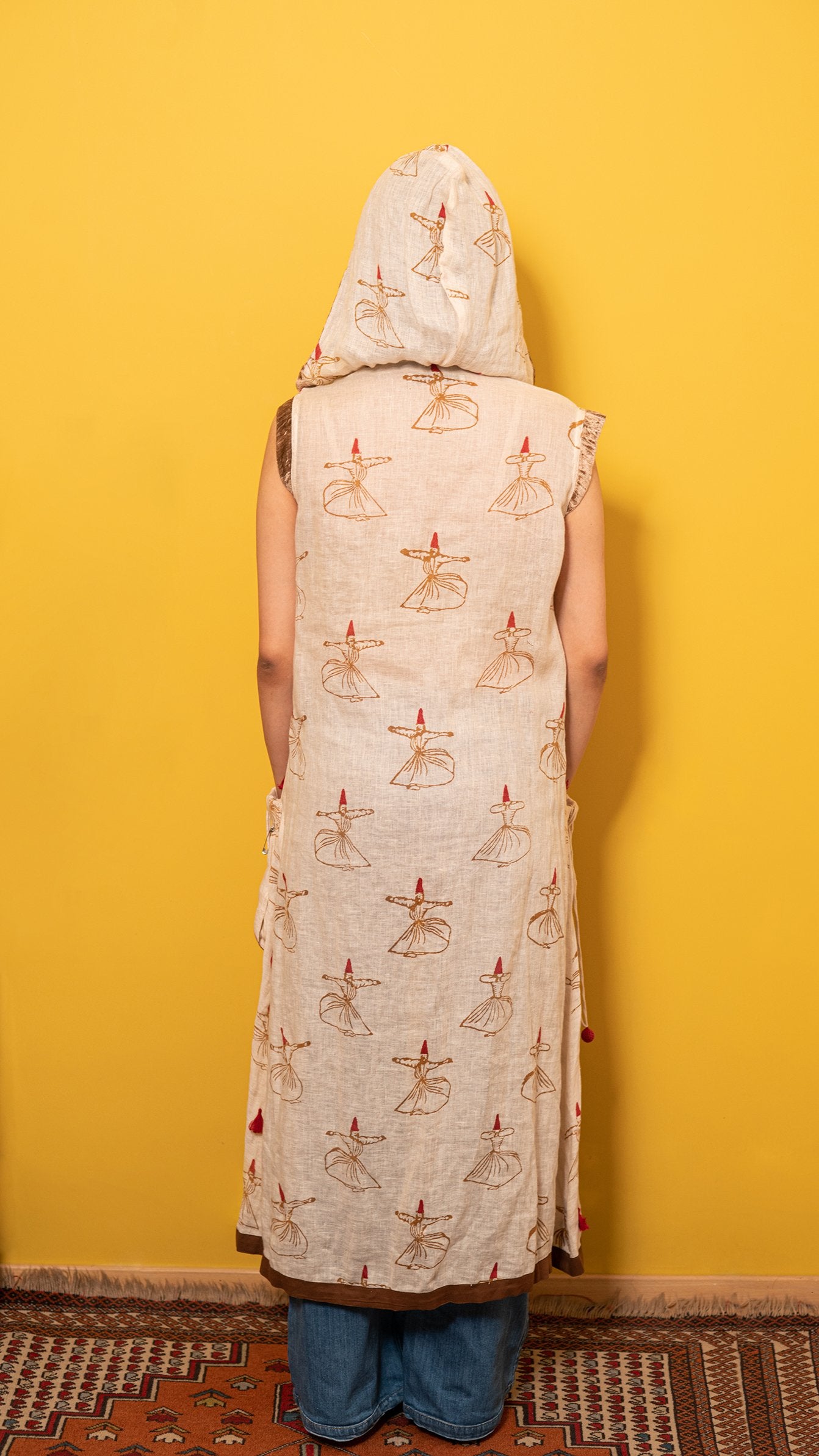 Block print linen long jacket