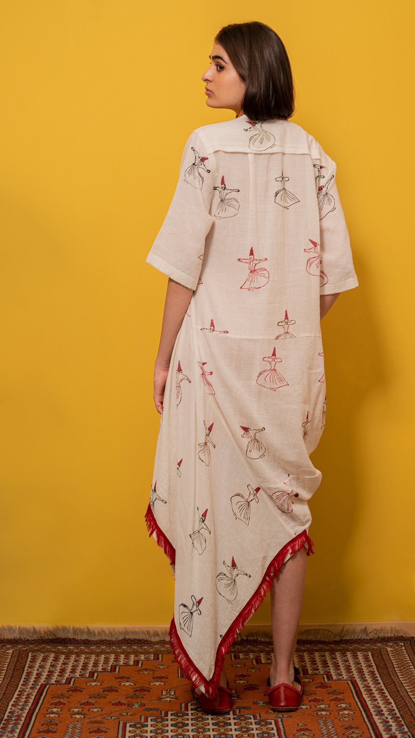Block Print asymmetrical cowl dress