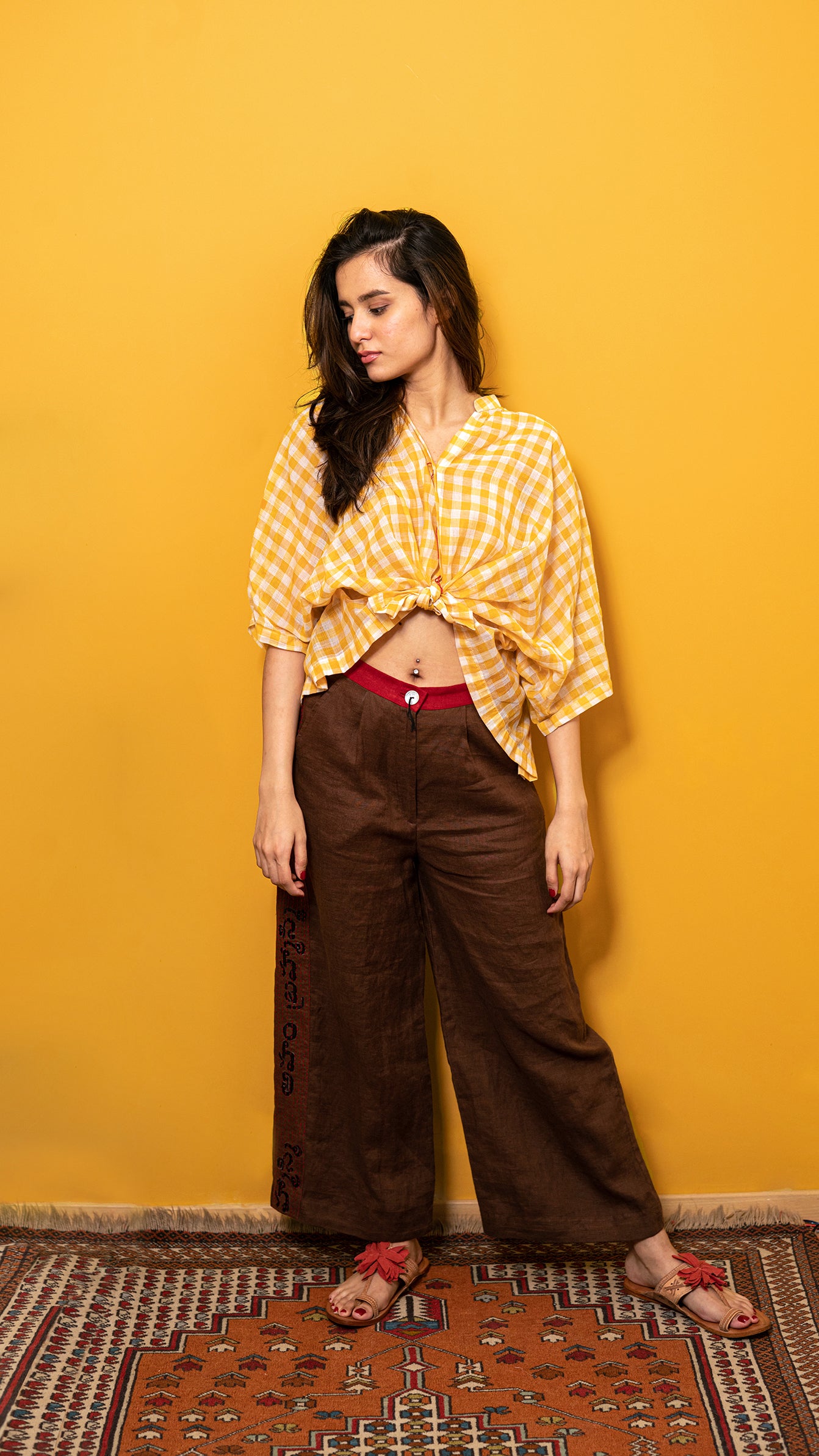 Chanderi checks boxy shirt
