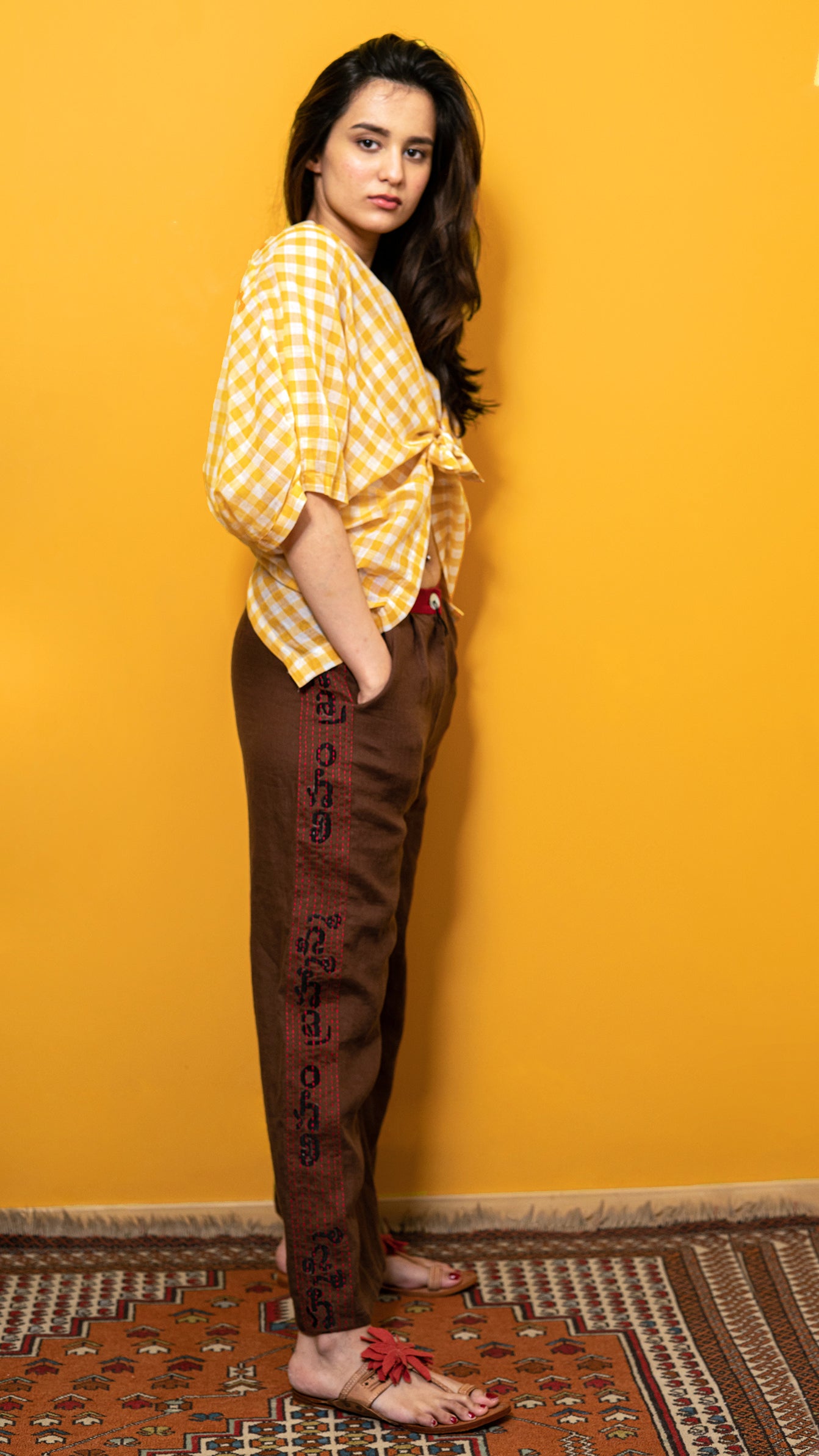 Chanderi checks boxy shirt