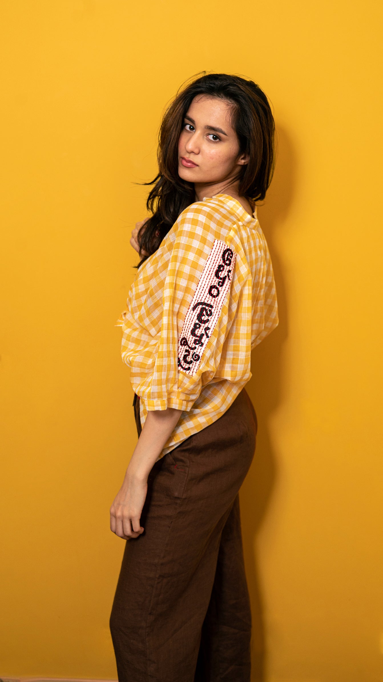 Chanderi checks boxy shirt