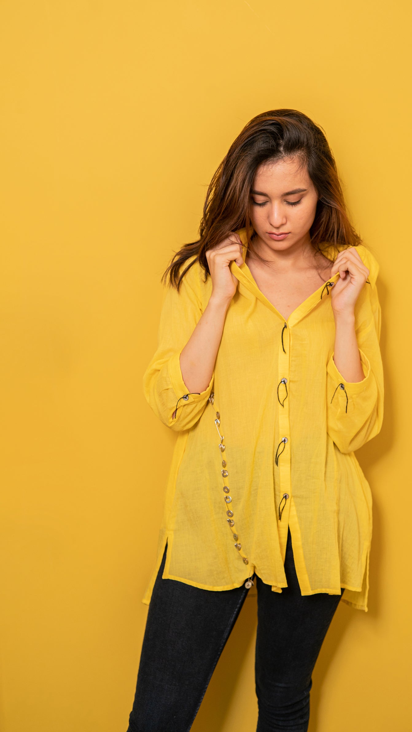 Yellow Voile asymmetrical shirt