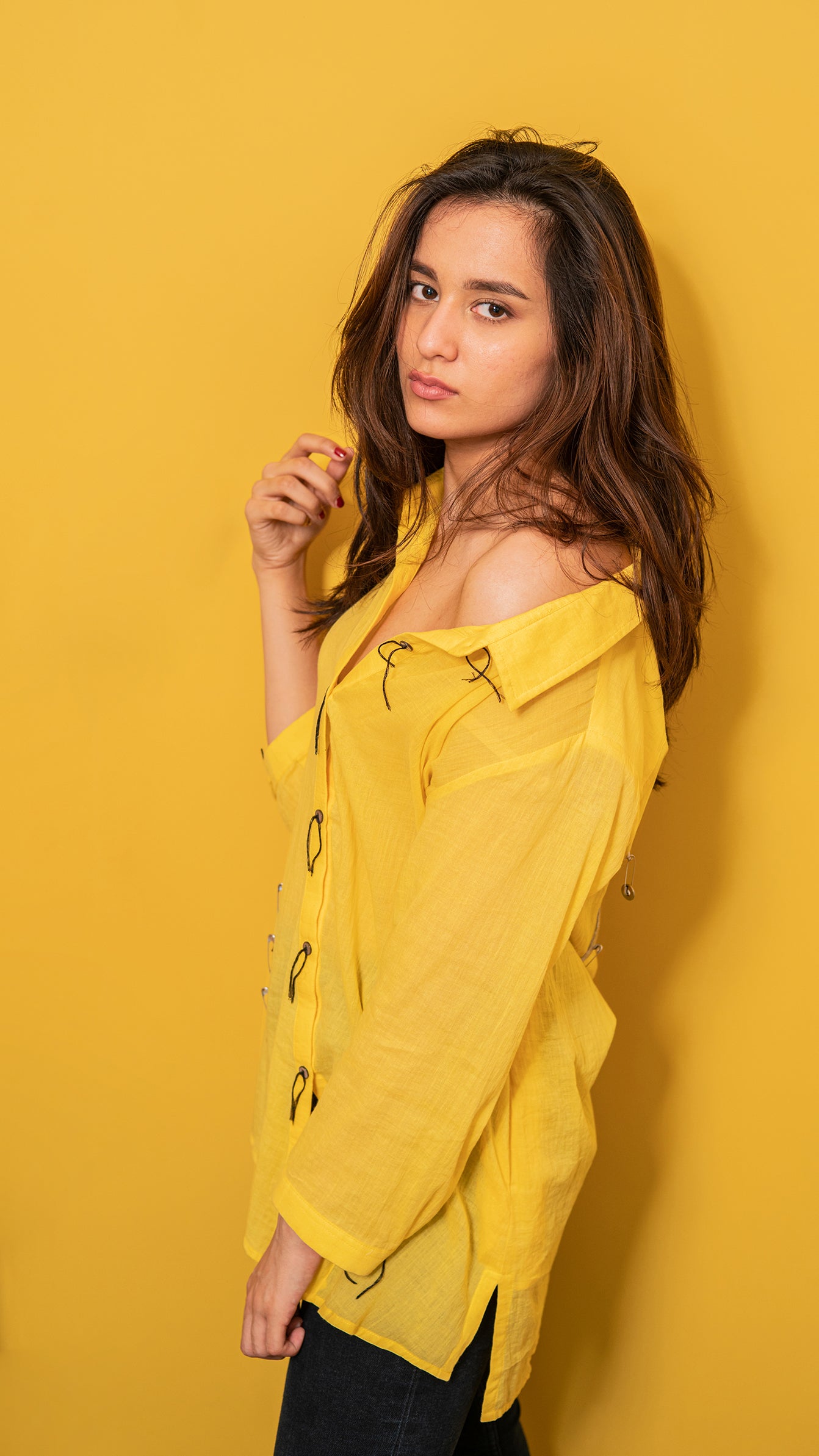 Yellow Voile asymmetrical shirt